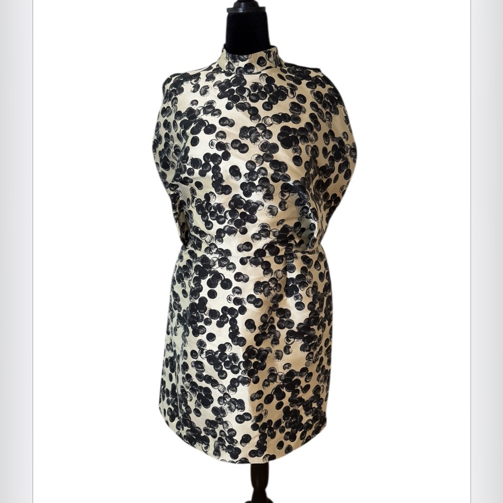 ASOS Cocktail Dress – Black Polka Dot on Ivory, Open Back, Size 14